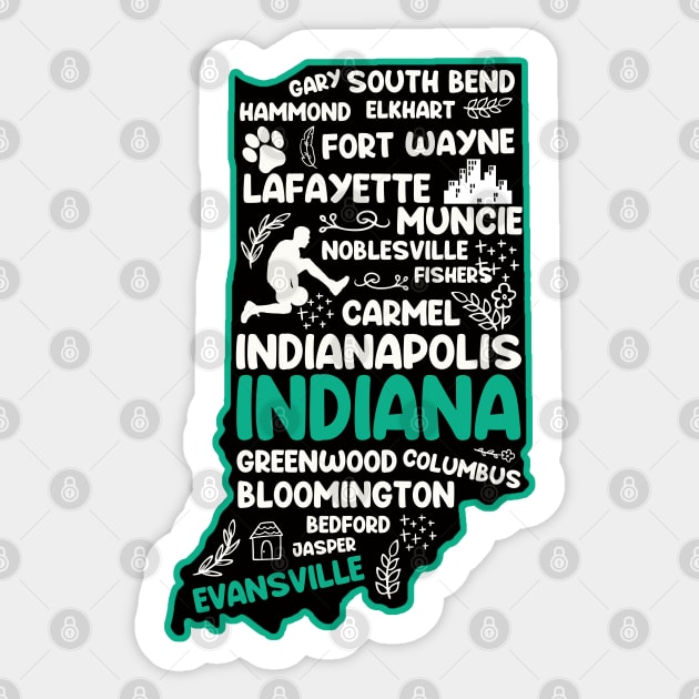 Evansville Indiana cute map Indianapolis, Fort Wayne, Evansville, Carmel, South Bend, Fishers, Bloomington, Hammond, Gary, Lafayette Sticker by BoogieCreates